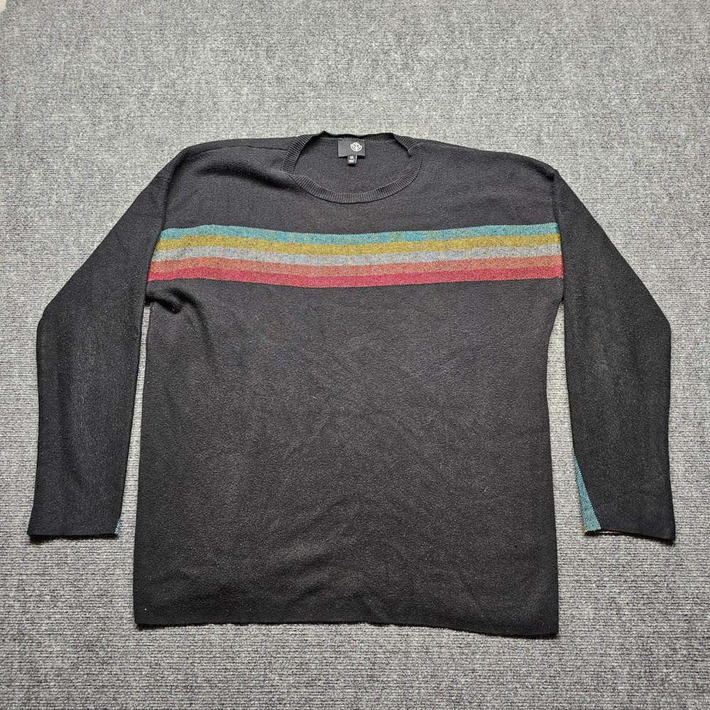 Element Mens XL Crewneck Sweater Black Rainbow Stripe Cotton Rayon Blend